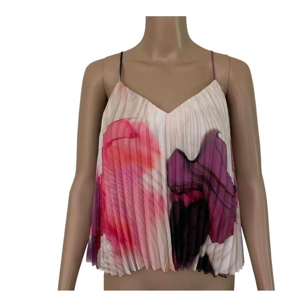 Express Top Camisole Size S Pink Pleated Watercolor Print Sleeveless Tank